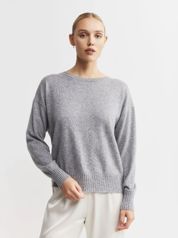 Essential Cashmere Relaxed Crewneck - Dark Grey Melange