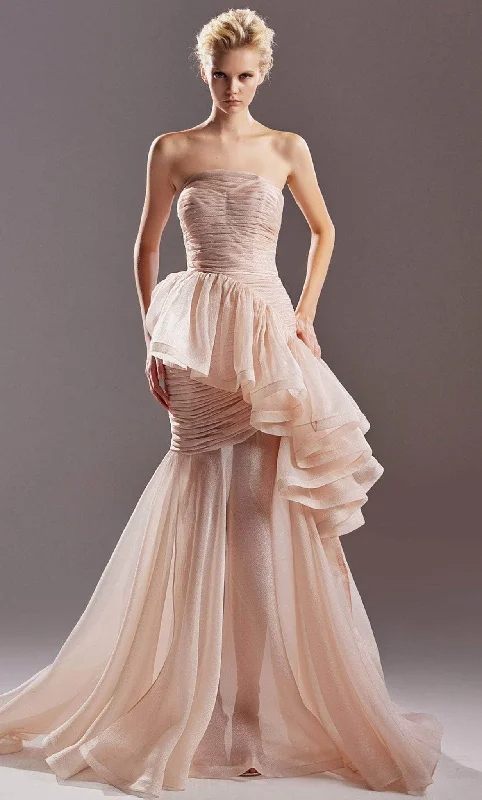 MNM COUTURE G1516 - Straight Across Ruffled Evening Dress