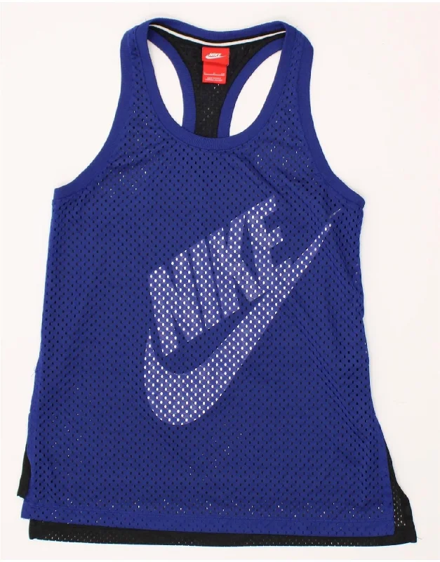 NIKE Womens Graphic Vest Top UK 10 Small Blue Colourblock