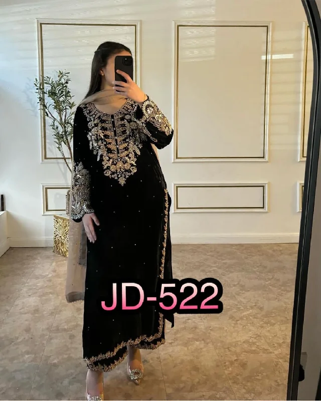 JD 522 Black Faux Georgette Heavy Embroidered Designer Suit