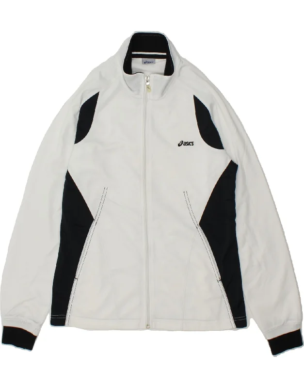 ASICS Womens Tracksuit Top Jacket UK 14 Large White Colourblock Polyester