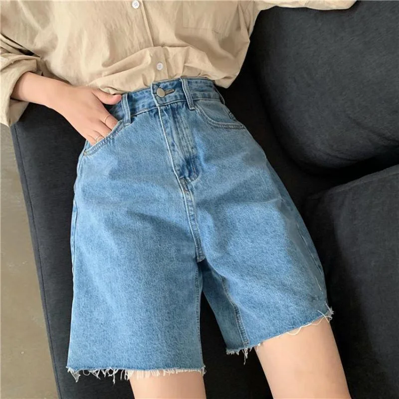 Cotton Denim Shorts Jeans Half Length Short High Waist Biker Shorts