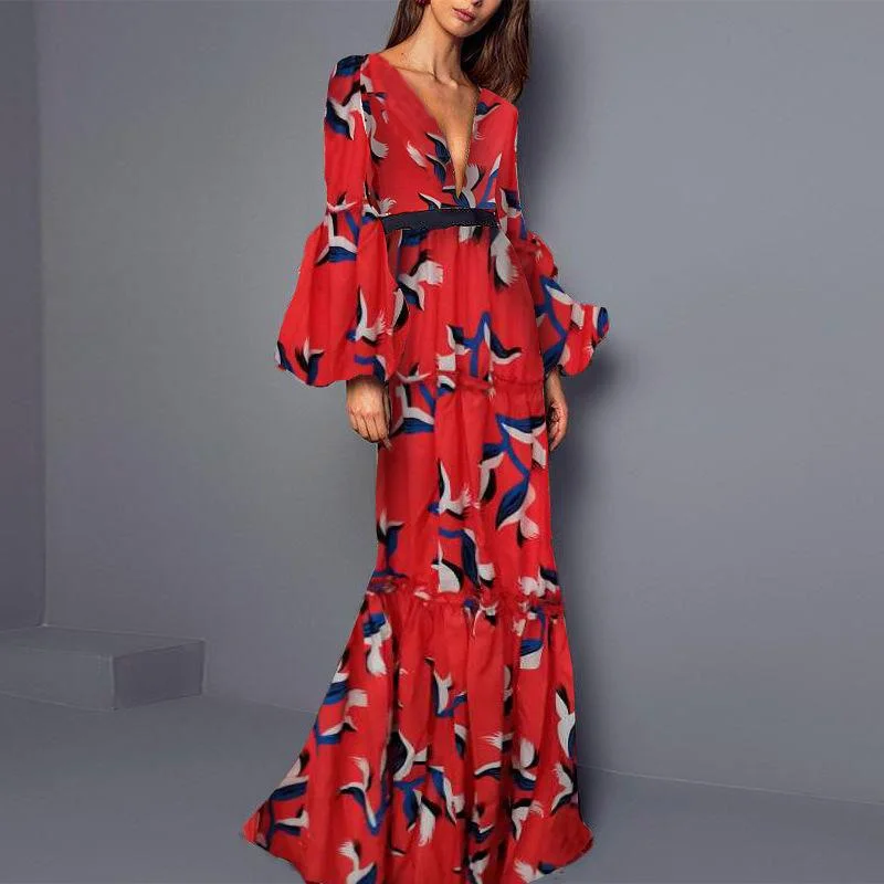 Red Long Sleeves Sexy Long Maxi Dresses