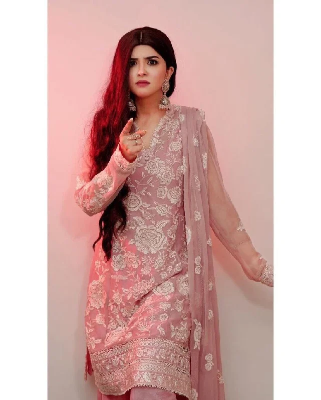 ZB Pink Designer Party Wear Embroidered Plazzo Suit