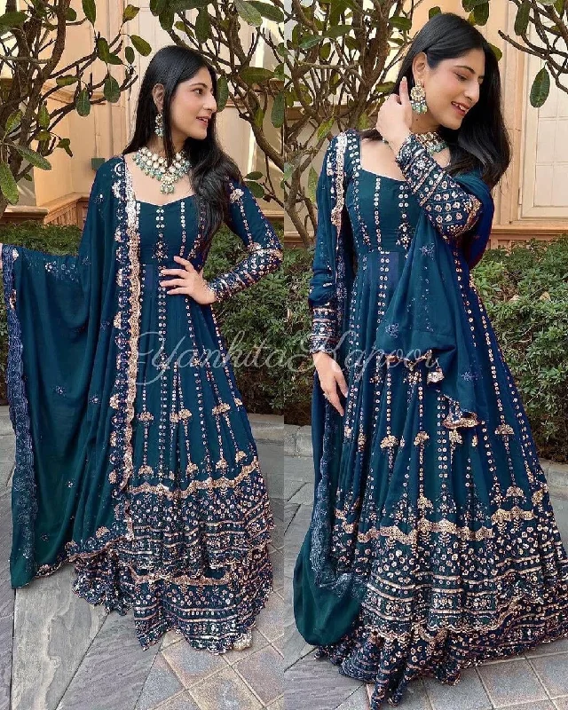 LC 1205 Yankita Kapoor Peacock Blue Sequence Work Sharara suit