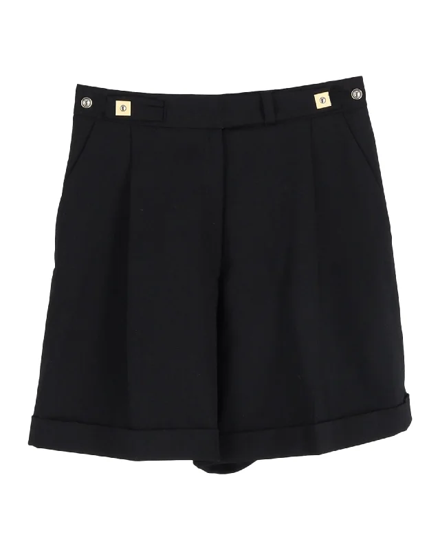 Diane von Furstenberg Button Detail High Waist Shorts in Black Wool