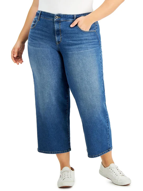 Plus Womens High Rise Slimming Wide Leg Jeans