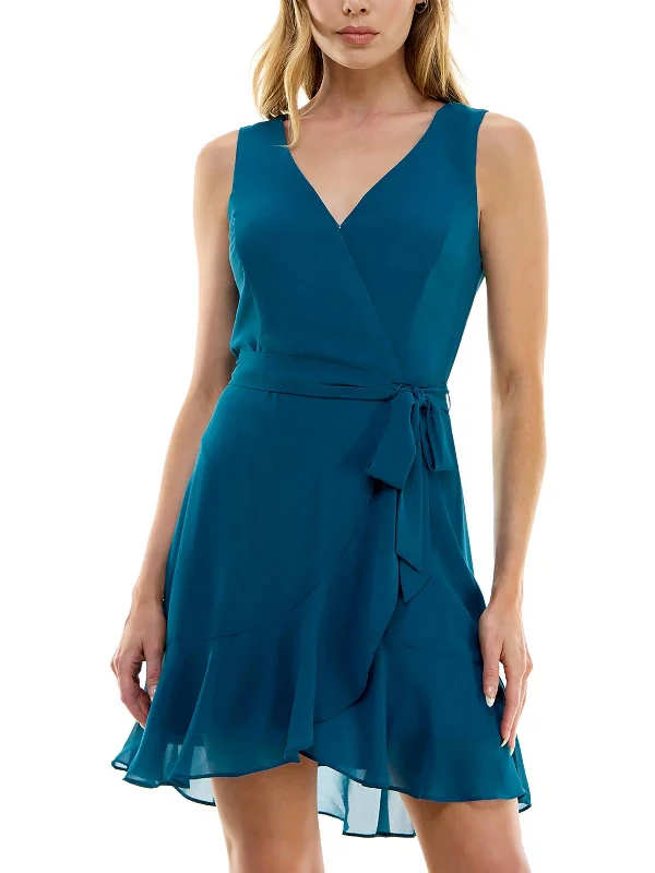 Womens Sleeveless Mini Wrap Dress